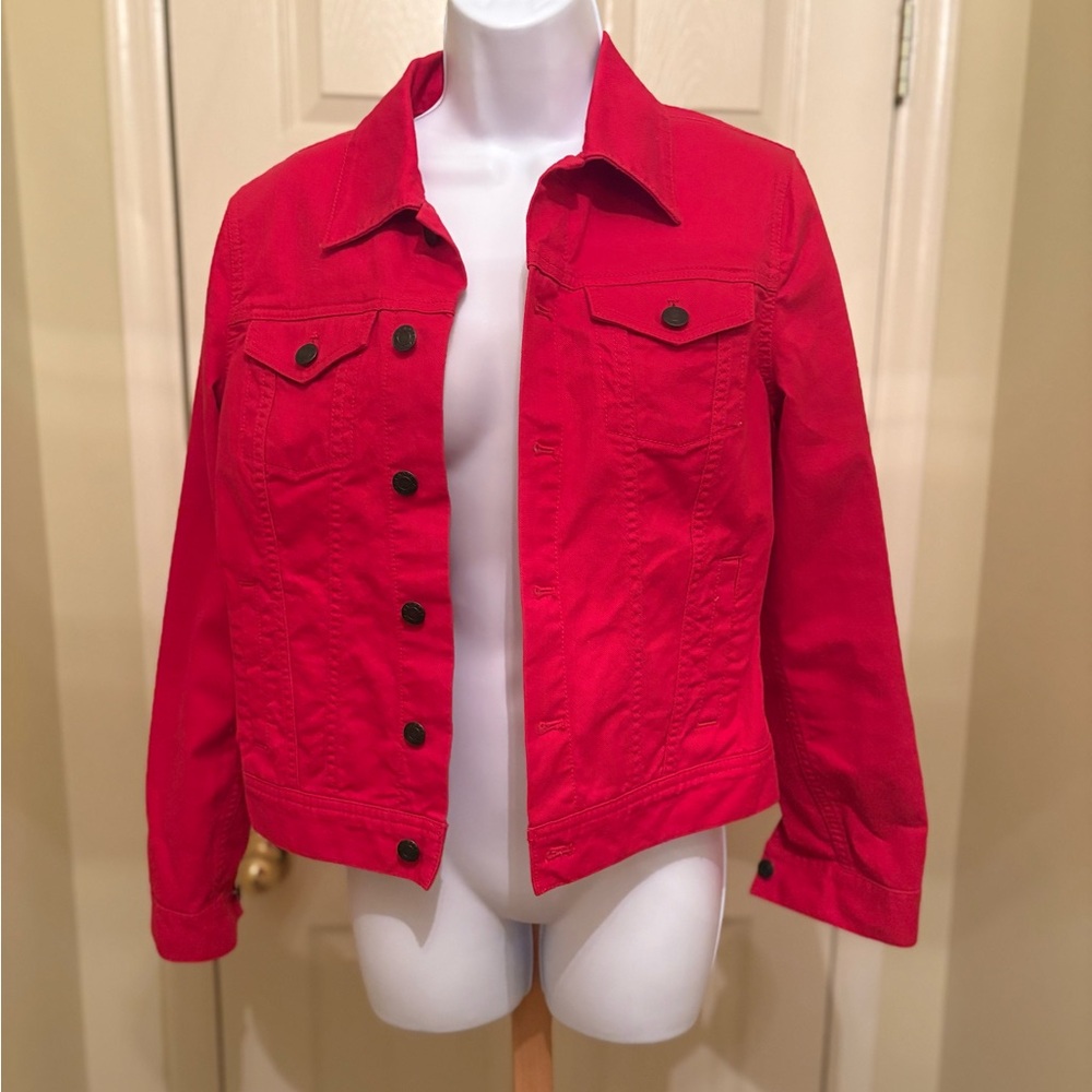 TALBOTS Women's Red Denim Jean Jacket, Size: XS